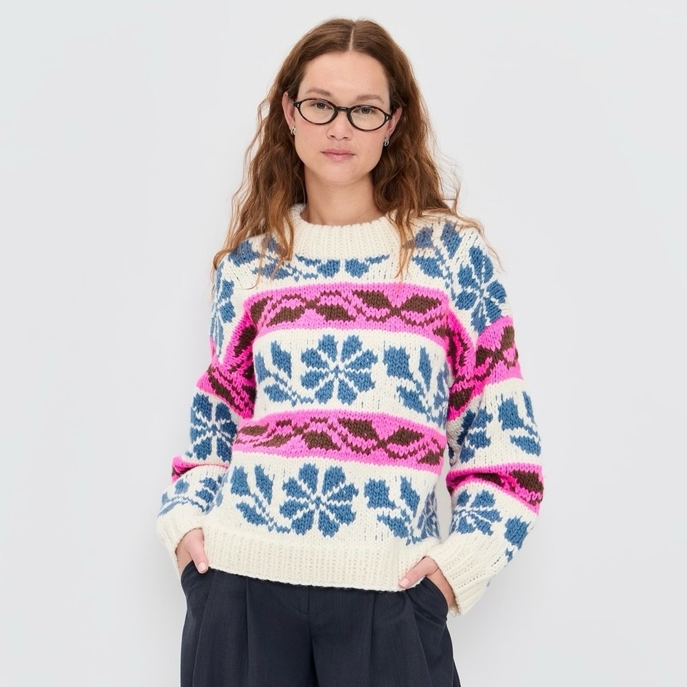 Sea New York Mavis Sweater (Sz XS) Chunky Knit Crewneck Fair Isle Striped